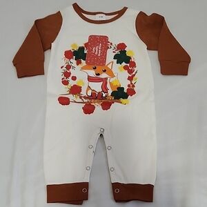 PatPat Fox Print Kids Footie - Brown and White